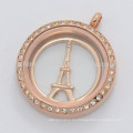 Alta calidad personalizada joyería metal oro rosa decorativa Torre Eiffel ventana encantos flotantes locket placas